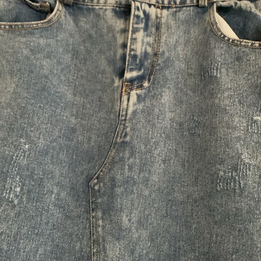 ONEDNA Ann Arbor Denim Maxi Skirt Women’s Blue Jean Front Slit Raw Edge Size L - Picture 5 of 14